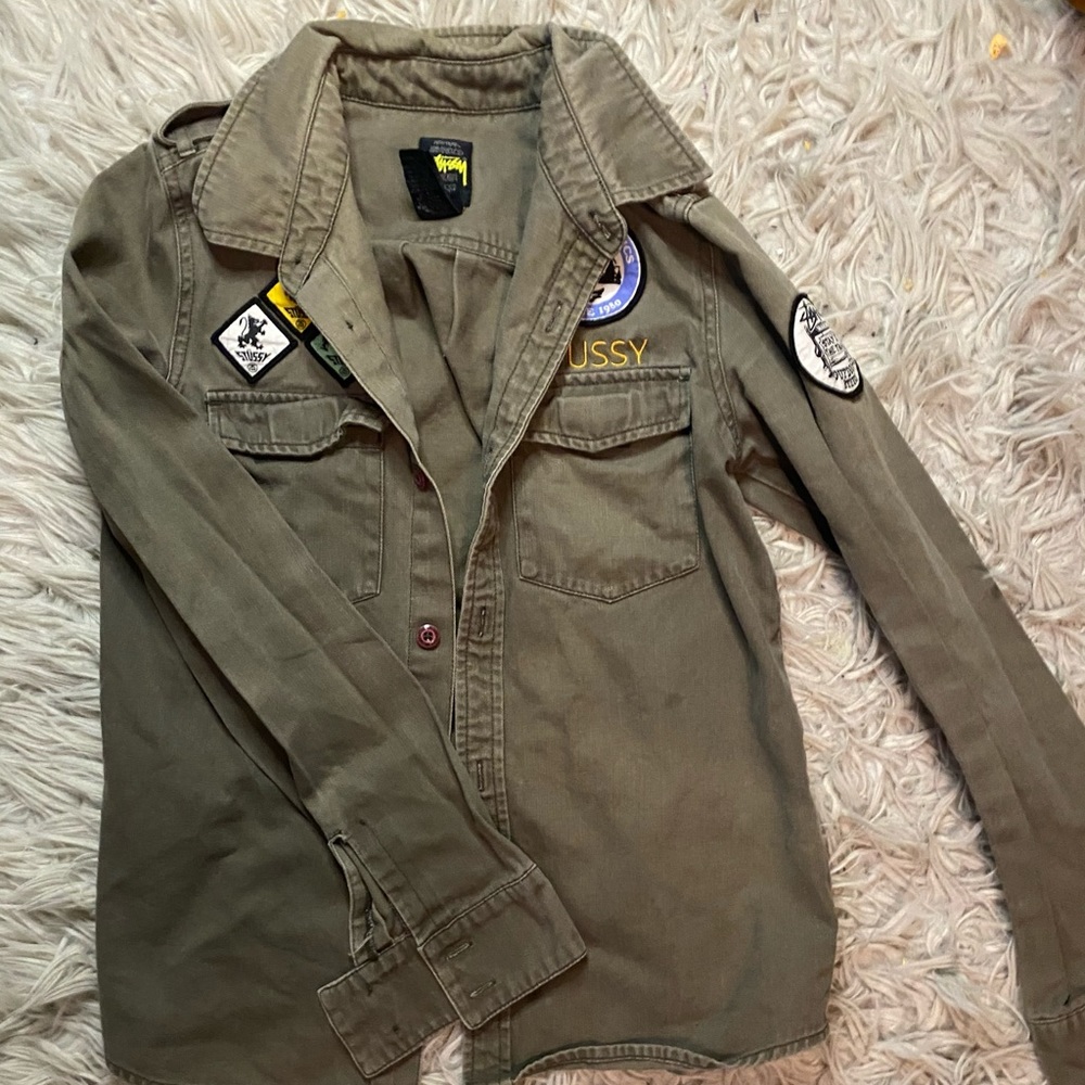 Stussy cropped army jacket with patches